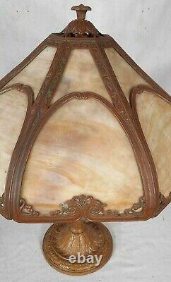 Antique Victorian Art Nouveau 8 Panel Slag Glass Lamp