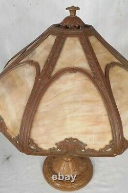 Antique Victorian Art Nouveau 8 Panel Slag Glass Lamp