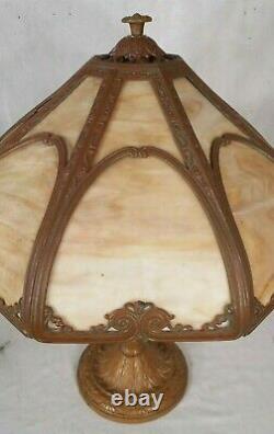 Antique Victorian Art Nouveau 8 Panel Slag Glass Lamp