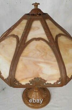 Antique Victorian Art Nouveau 8 Panel Slag Glass Lamp