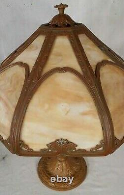 Antique Victorian Art Nouveau 8 Panel Slag Glass Lamp