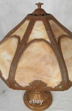 Antique Victorian Art Nouveau 8 Panel Slag Glass Lamp