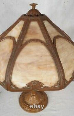 Antique Victorian Art Nouveau 8 Panel Slag Glass Lamp