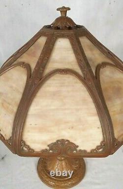 Antique Victorian Art Nouveau 8 Panel Slag Glass Lamp