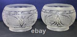 Antique Victorian Art Nouveau Acid Etched Glass Oil Lamp Shades Pair