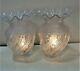Antique Victorian Art Nouveau Acid Etched Glass Oil Lamp Shades Pair