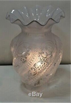 Antique Victorian Art Nouveau Acid Etched Glass Oil Lamp Shades Pair