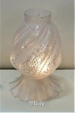 Antique Victorian Art Nouveau Acid Etched Glass Oil Lamp Shades Pair