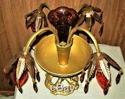 Antique Victorian Art Nouveau Amber Glass Epergne Centerpiece Table Lamp
