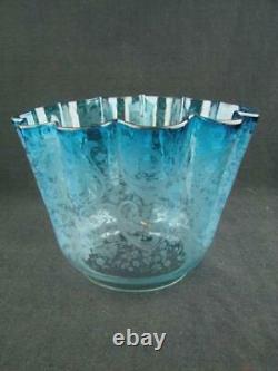 Antique Victorian, Art Nouveau Blue Etched Glass Duplex Oil Lamp Shade 4 Fitter