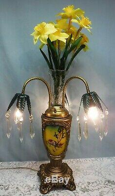 Antique Victorian Art Nouveau Clear Glass Epergne Centerpiece Table Lamp Prisms