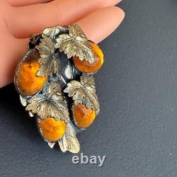 Antique Victorian Art Nouveau Czech Glass Brass Fur clip Pin Brooch