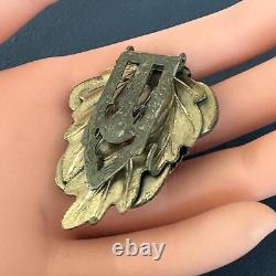 Antique Victorian Art Nouveau Czech Glass Brass Fur clip Pin Brooch