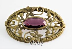 Antique Victorian Art Nouveau Czech Glass Purple Amethyst Glass Brooch Pin 3