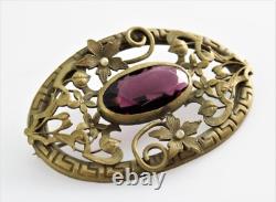 Antique Victorian Art Nouveau Czech Glass Purple Amethyst Glass Brooch Pin 3