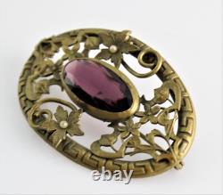 Antique Victorian Art Nouveau Czech Glass Purple Amethyst Glass Brooch Pin 3