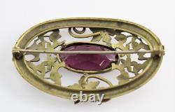 Antique Victorian Art Nouveau Czech Glass Purple Amethyst Glass Brooch Pin 3