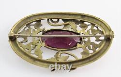 Antique Victorian Art Nouveau Czech Glass Purple Amethyst Glass Brooch Pin 3