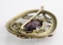 Antique Victorian Art Nouveau Czech Glass Purple Amethyst Glass Brooch Pin 3