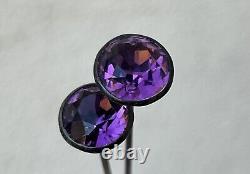 Antique Victorian Art Nouveau Deco Silver Amethyst Glass Brooch Hat Pins