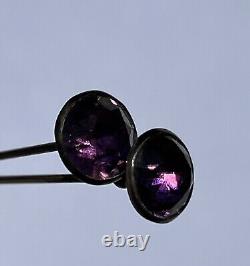 Antique Victorian Art Nouveau Deco Silver Amethyst Glass Brooch Hat Pins