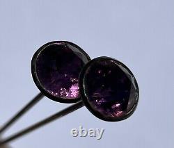 Antique Victorian Art Nouveau Deco Silver Amethyst Glass Brooch Hat Pins