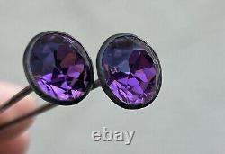 Antique Victorian Art Nouveau Deco Silver Amethyst Glass Brooch Hat Pins