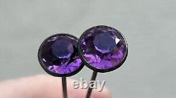 Antique Victorian Art Nouveau Deco Silver Amethyst Glass Brooch Hat Pins