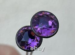 Antique Victorian Art Nouveau Deco Silver Amethyst Glass Brooch Hat Pins