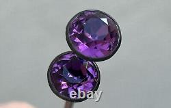 Antique Victorian Art Nouveau Deco Silver Amethyst Glass Brooch Hat Pins