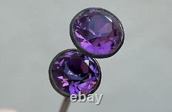 Antique Victorian Art Nouveau Deco Silver Amethyst Glass Brooch Hat Pins