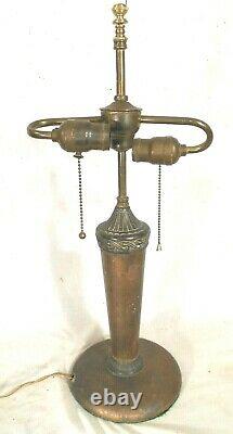 Antique Victorian Art Nouveau Double Socket Stained Leaded Glass Lamp Base