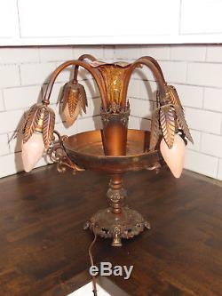 Antique Victorian Art Nouveau Epergne Centerpiece Table Lamp amber glass