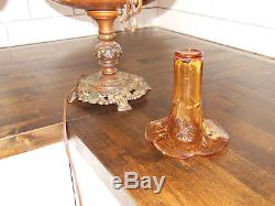 Antique Victorian Art Nouveau Epergne Centerpiece Table Lamp amber glass