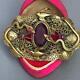 Antique Victorian Art Nouveau Gilt Brass Glass Snake Bird Sash Pin Brooch