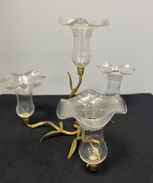 Antique Victorian Art Nouveau Gold Gilt Branch 4 Glass Epergne John Walsh Style