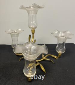 Antique Victorian Art Nouveau Gold Gilt Branch 4 Glass Epergne John Walsh Style Antique Victorian Art Nouveau Gold Gilt Branch 4 Glass Epergne John Walsh Style