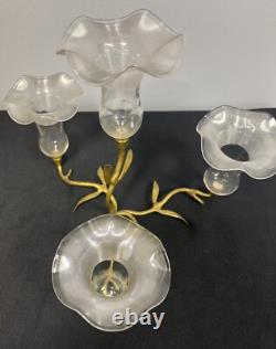 Antique Victorian Art Nouveau Gold Gilt Branch 4 Glass Epergne John Walsh Style Antique Victorian Art Nouveau Gold Gilt Branch 4 Glass Epergne John Walsh Style