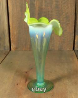 Antique Victorian Art Nouveau Jack in the Pulpit Glass Vase Uranium Opalescent
