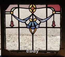 Antique Victorian Art Nouveau Leaded Stained Glass Floral Window Panel Framed Antique Victorian Art Nouveau Leaded Stained Glass Floral Window Panel Framed