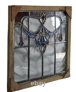 Antique Victorian Art Nouveau Leaded Stained Glass Floral Window Panel Framed Antique Victorian Art Nouveau Leaded Stained Glass Floral Window Panel Framed