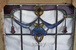 Antique Victorian Art Nouveau Leaded Stained Glass Floral Window Panel Framed Antique Victorian Art Nouveau Leaded Stained Glass Floral Window Panel Framed