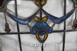 Antique Victorian Art Nouveau Leaded Stained Glass Floral Window Panel Framed Antique Victorian Art Nouveau Leaded Stained Glass Floral Window Panel Framed