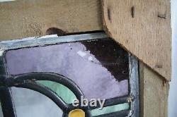 Antique Victorian Art Nouveau Leaded Stained Glass Floral Window Panel Framed Antique Victorian Art Nouveau Leaded Stained Glass Floral Window Panel Framed