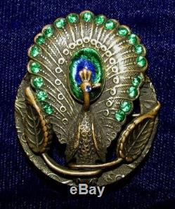 Antique Victorian Art Nouveau Peacock Eye Art Glass Emerald Paste Peacock Pin