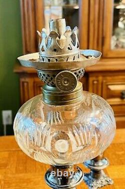 Antique Victorian Art Nouveau Quadruple Plate Oil Lamp Candelabra EG Webster