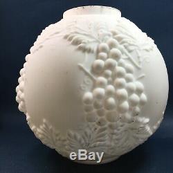 Antique Victorian Art Nouveau Satin Milk Glass Grape Globe Lamp Shade GWTW