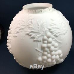 Antique Victorian Art Nouveau Satin Milk Glass Grape Globe Lamp Shade GWTW