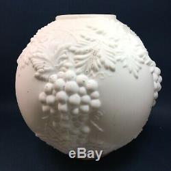 Antique Victorian Art Nouveau Satin Milk Glass Grape Globe Lamp Shade GWTW