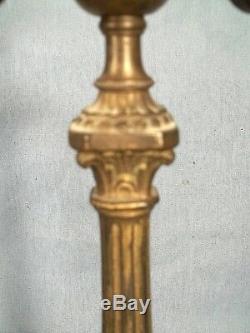 Antique Victorian Art Nouveau Stained Glass Cast Iron Fluted Column Lamp Base